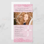 Eerste Heilige Communie Foto Kaart - Meisje, Bloem (Voorkant / Achterkant)