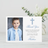 Eerste Heilige Communie Foto Lichtblauw Bedankkaart (Staand voorkant)