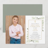 Eerste Heilige Communie Foto met Waterverf Groen Kaart (Voorkant / Achterkant)