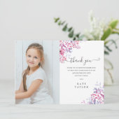 Eerste Heilige Communie Foto met Wilde Lavendelblo Bedankkaart (Staand voorkant)