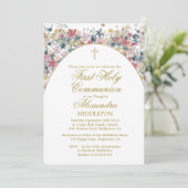 Eerste Heilige Communie Foto Moderne Veldbloemen Kaart (Staand voorkant)