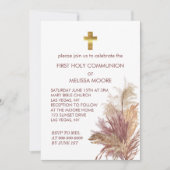 Eerste Heilige Communie Foto Roze Pampas Elegance Kaart (Voorkant)