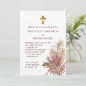 Eerste Heilige Communie Foto Roze Pampas Elegance Kaart (Staand voorkant)