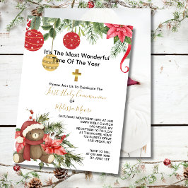 Eerste Heilige Communie Foto Winter Kerstmis Kaart