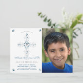 Eerste Heilige Communie Fotouitnodiging Jongen Uit Kaart (Staand voorkant)