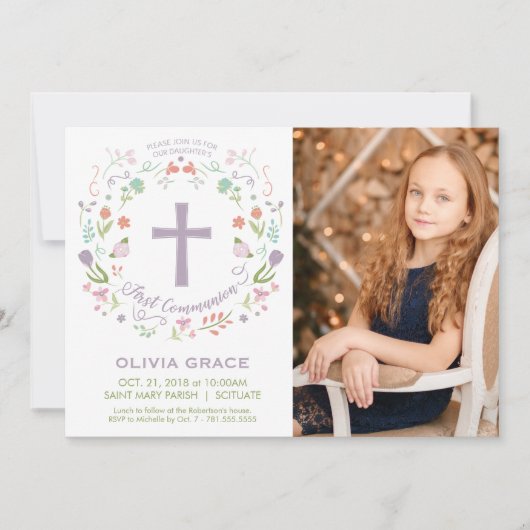 Eerste Heilige Communie Fotouitnodiging, Meisje Ui Kaart (Voorkant)