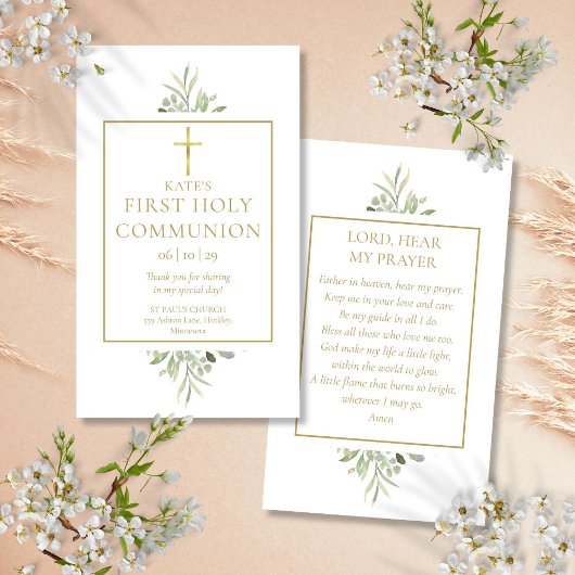 Eerste Heilige Communie Gebedskaart met Groene Tou Informatiekaartje