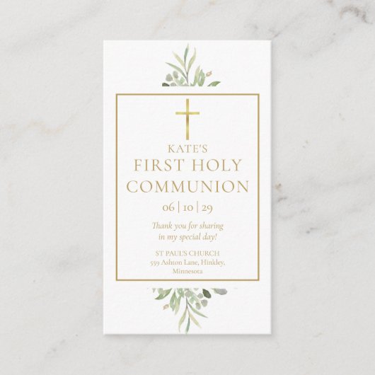 Eerste Heilige Communie Gebedskaart met Groene Tou Informatiekaartje (Voorkant)