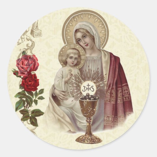 Eerste Heilige Communie Gezegende Maagd Maria Jezu Ronde Sticker (Voorkant)