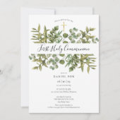 Eerste Heilige Communie Gold Cross Greenery Kaart (Voorkant)