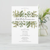 Eerste Heilige Communie Gold Cross Greenery Kaart (Staand voorkant)