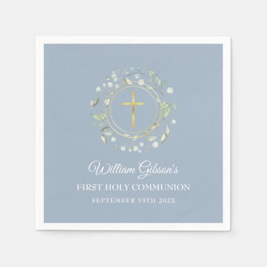 Eerste Heilige Communie Goud Groen Stofblauw Servet (Voorkant)