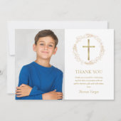 Eerste Heilige Communie Gouden Bloemenslingering F Bedankkaart (Voorkant)