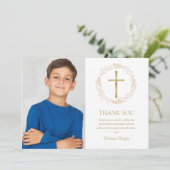 Eerste Heilige Communie Gouden Bloemenslingering F Bedankkaart (Staand voorkant)