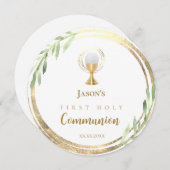 Eerste Heilige Communie gouden cirkel groen blad Kaart (Voorkant / Achterkant)