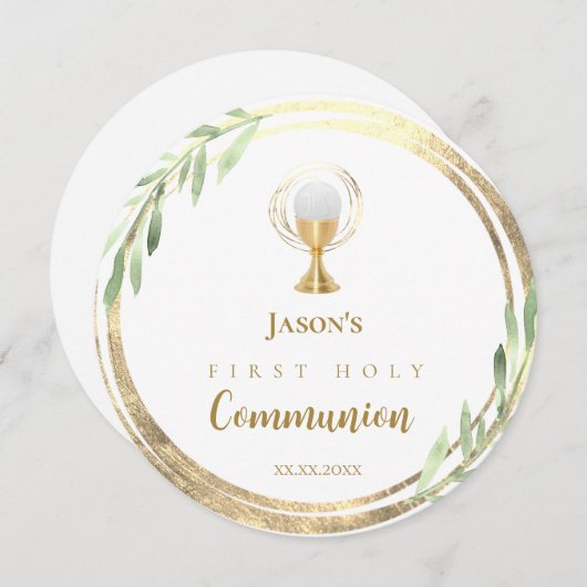 Eerste Heilige Communie gouden cirkel groen blad Kaart (Voorkant / Achterkant)