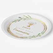 Eerste Heilige Communie gouden cirkel groen blad Papieren Bordje (Gekanteld)