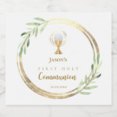 Eerste Heilige Communie gouden cirkel groen blad Sparkling Wijnetiket (Enkel label)