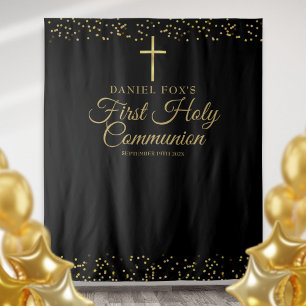 Eerste Heilige Communie Gouden Foto Achtergrond Wandkleed