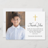 Eerste heilige communie gouden gradiënt cross foto bedankkaart (Voorkant)