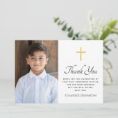 Eerste heilige communie gouden gradiënt cross foto bedankkaart (Staand voorkant)