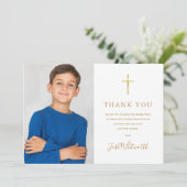 Eerste Heilige Communie Gouden Handtekening Foto  Bedankkaart (Staand voorkant)