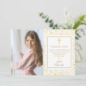 Eerste Heilige Communie Gouden Hartjes Confetti Fo Bedankkaart (Staand voorkant)