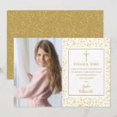 Eerste Heilige Communie Gouden Hartjes Confetti Fo Bedankkaart (Voorkant / Achterkant)