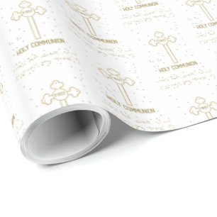 Eerste Heilige Communie Gouden Kruis met Eigen Naa Cadeaupapier