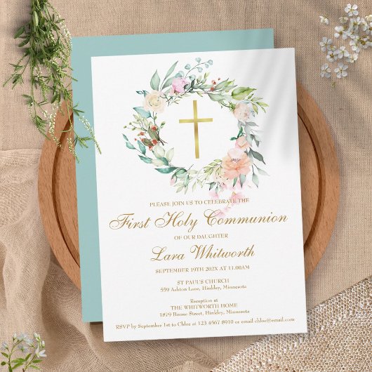 Eerste Heilige Communie Gouden Kruis Waterverf Blo Kaart