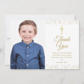 Eerste Heilige Communie Gouden Stof Foto Bedankkaart (Voorkant)