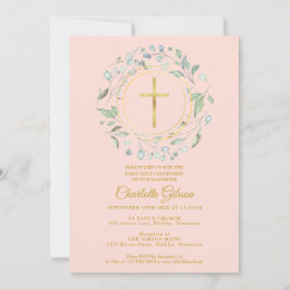 Eerste Heilige Communie Greenery Blush Pink Gold Kaart