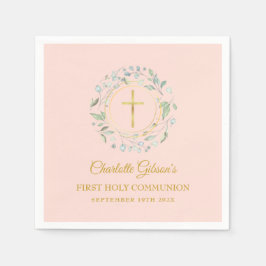 Eerste Heilige Communie Greenery Blush Pink Gold Servet