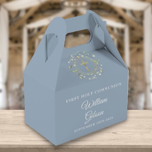Eerste Heilige Communie Greenery Garland Dusty Blu Bedankdoosjes