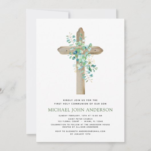 Eerste Heilige Communie Greenery Sage Eucalyptus I Kaart (Voorkant)