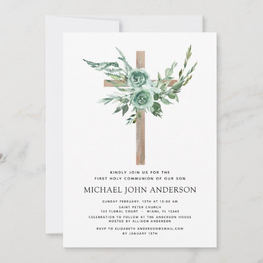 Eerste Heilige Communie Greenery Sage Eucalyptus I Kaart (Voorkant)
