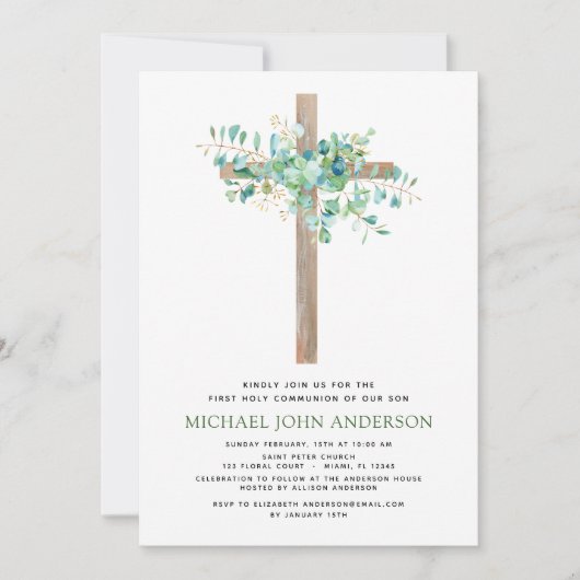 Eerste Heilige Communie Greenery Sage Eucalyptus I Kaart (Voorkant)