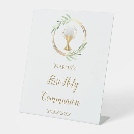 Eerste Heilige Communie groen blad Reclamebord Met Voetstuk (Voorkant)