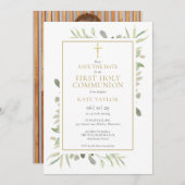 Eerste Heilige Communie groen foto Save The Date (Voorkant / Achterkant)