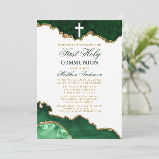 Eerste Heilige Communie Groen Goud Marmer Geode Kaart (Staand voorkant)
