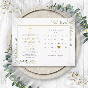 Eerste Heilige Communie groen Save The Date Aankondigingskaart