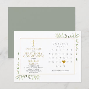 Eerste Heilige Communie groen Save The Date Aankondigingskaart
