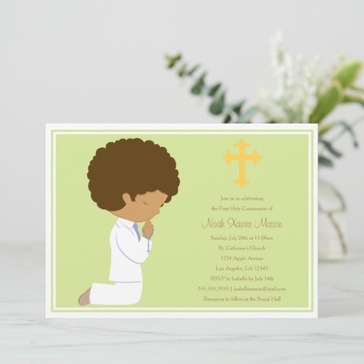 Eerste Heilige Communie - Groen | Uitnodiging (Staand voorkant)