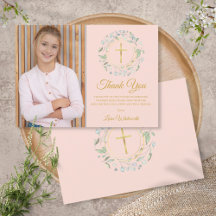Eerste Heilige Communie Groene Blush Roze Foto
