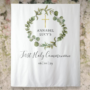 Eerste Heilige Communie Groene Foto Achtergrond Wandkleed