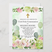 Eerste Heilige Communie Groene Hydrangea Roze Bloe Kaart (Voorkant)