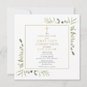 Eerste Heilige Communie Groene Vierkante Save The Date (Voorkant)
