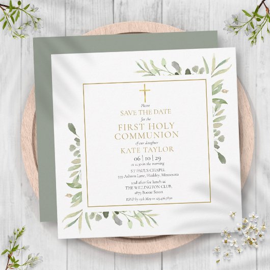 Eerste Heilige Communie Groene Vierkante Save The Date