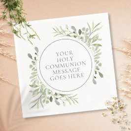 Eerste Heilige Communie Groene Waterverf Bladeren Servet
