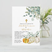 Eerste Heilige Communie Herfst pompoen groen Kaart (Staand voorkant)